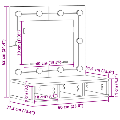 Spiegelschrank mit Regal Eiche handwerklich 62 x 31,5 x 62 cm
