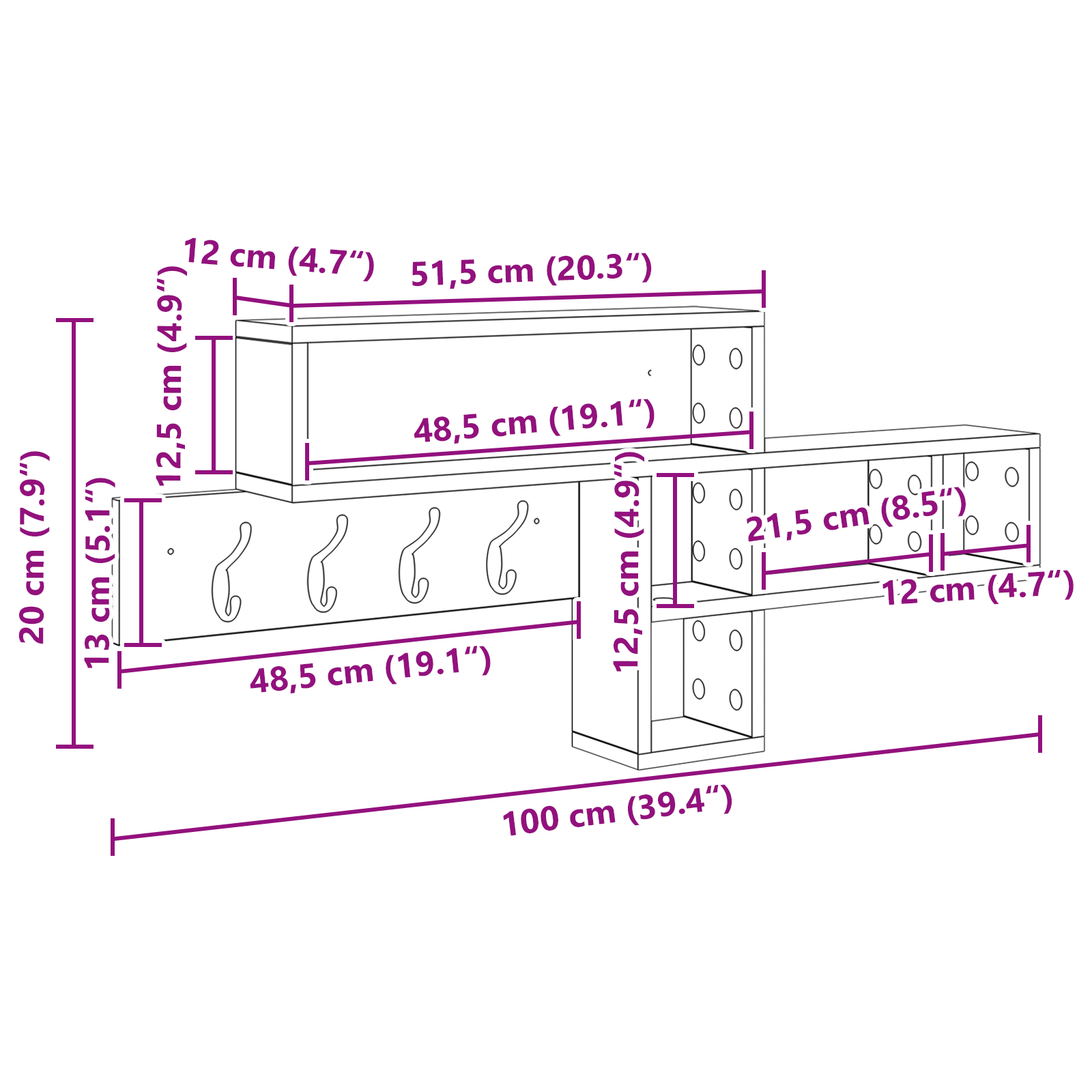 Wandmontierter Kleiderständer Artisan-Eiche 100 x 12 x 43,5 cm
