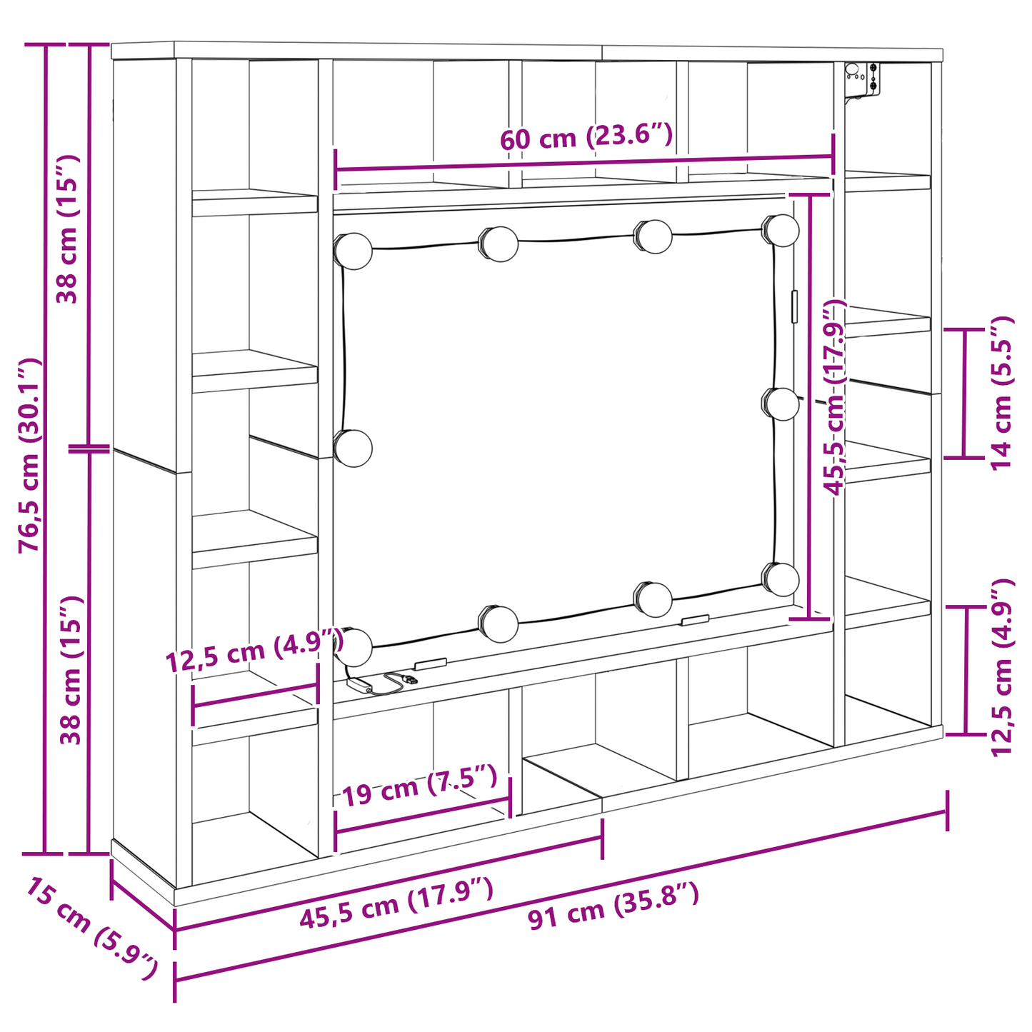 Spiegelschrank Altholz 91 x 15 x 76.5 cm Holzwerkstoff