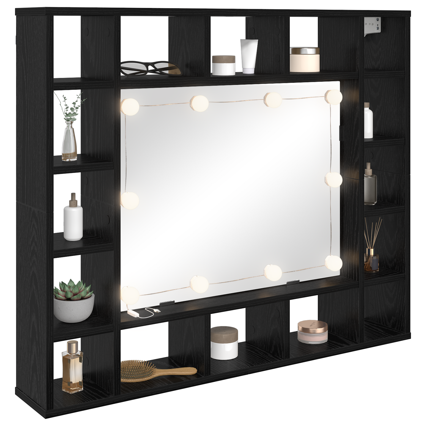 Spiegelschrank mit Regal Schwarz Eichen-Optik 91 x 15 x 76.5 cm