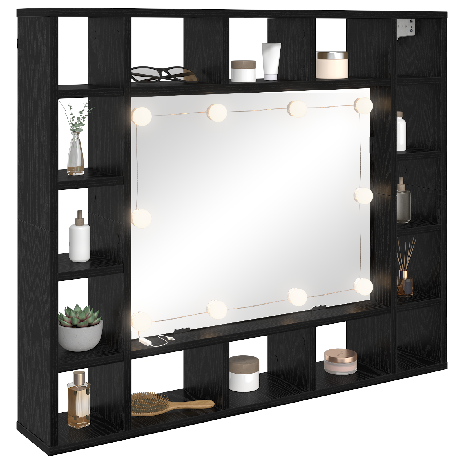 Spiegelschrank mit Regal Schwarz Eichen-Optik 91 x 15 x 76.5 cm